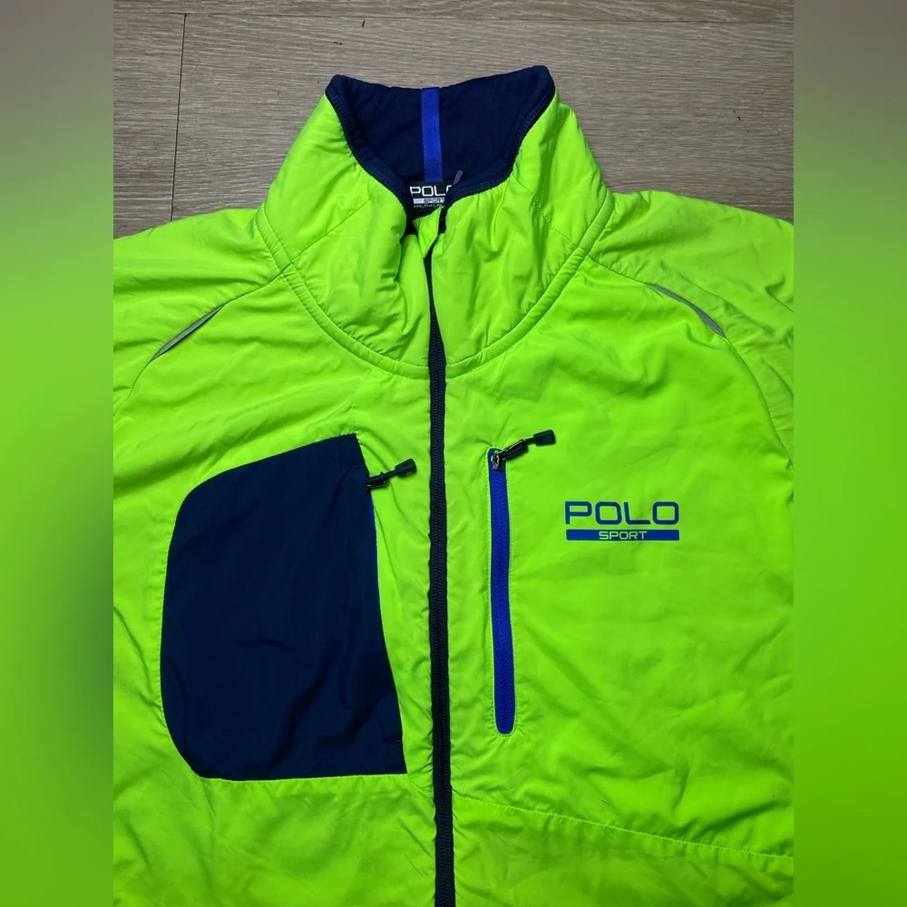 Men’s XL Polo Sport Ralph Lauren Performance Hybrid Jacket Neon Yellow Navy Blue - Picture 2 of 9